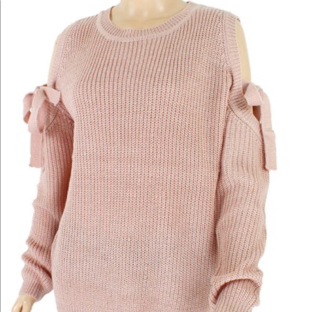 Blush sweater cut out tie shoulders